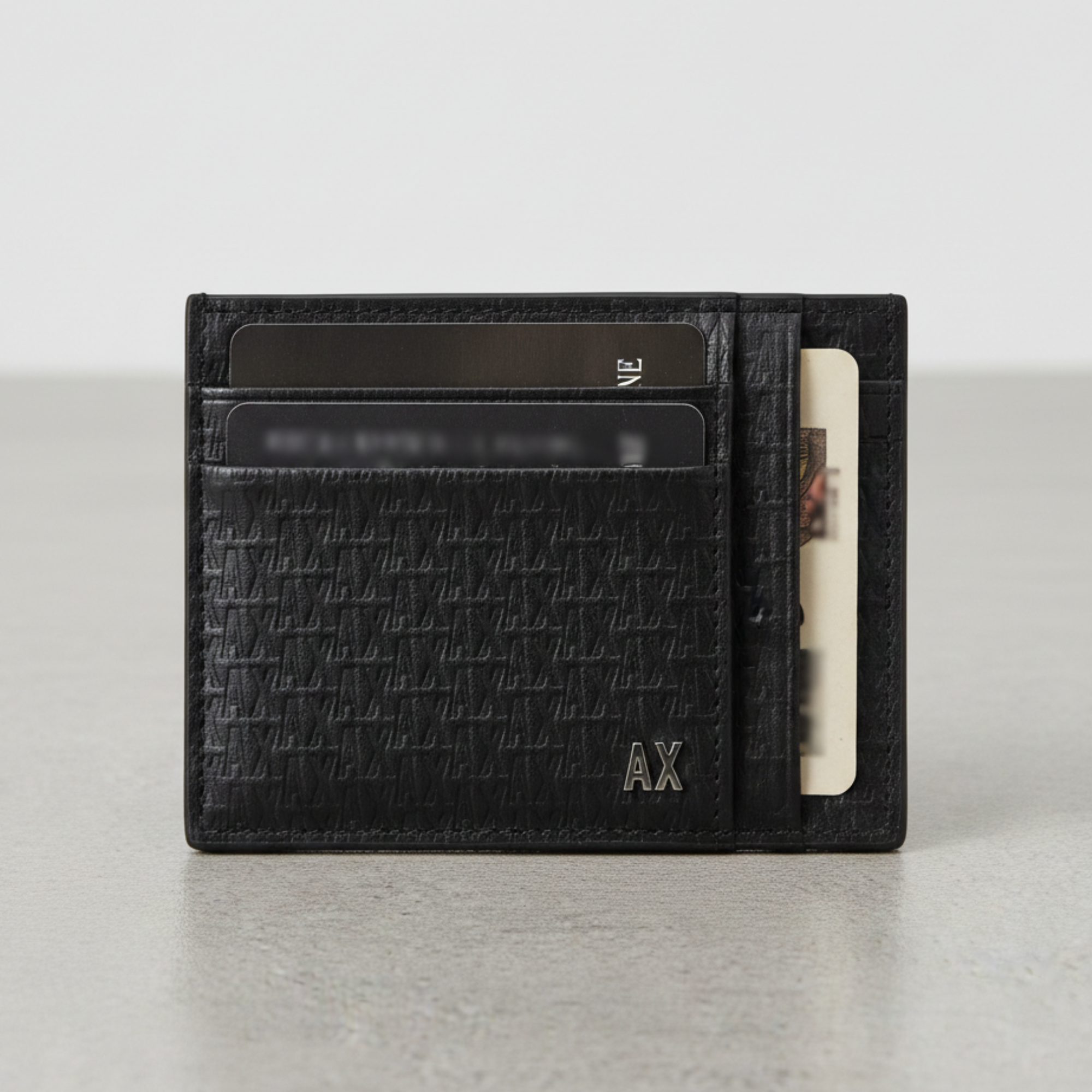 Original Armani Exchange AX Monogram Card Holder – Black Leather