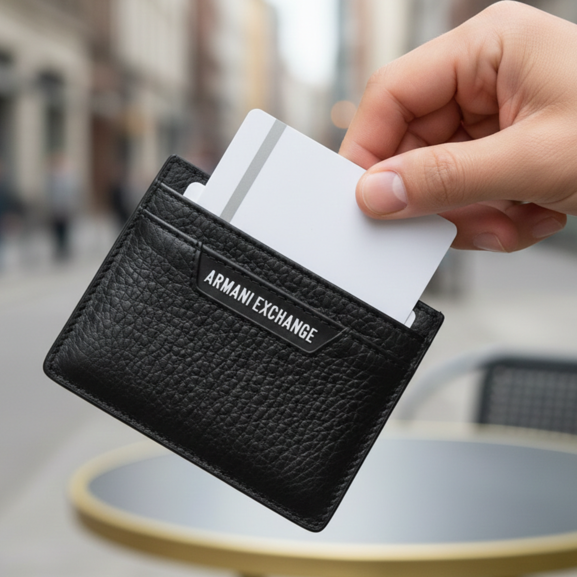 Original Armani Exchange AX Leather Card Holder Wallet – Black