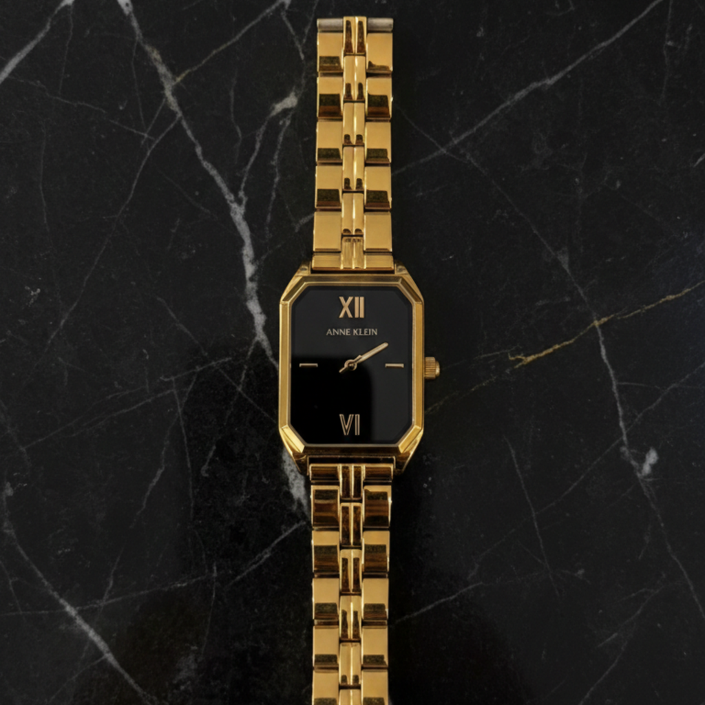 Original Anne Klein Women Gold Watch – Elegant Black Dial Roman Design