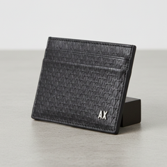 Original Armani Exchange AX Monogram Card Holder – Black Leather