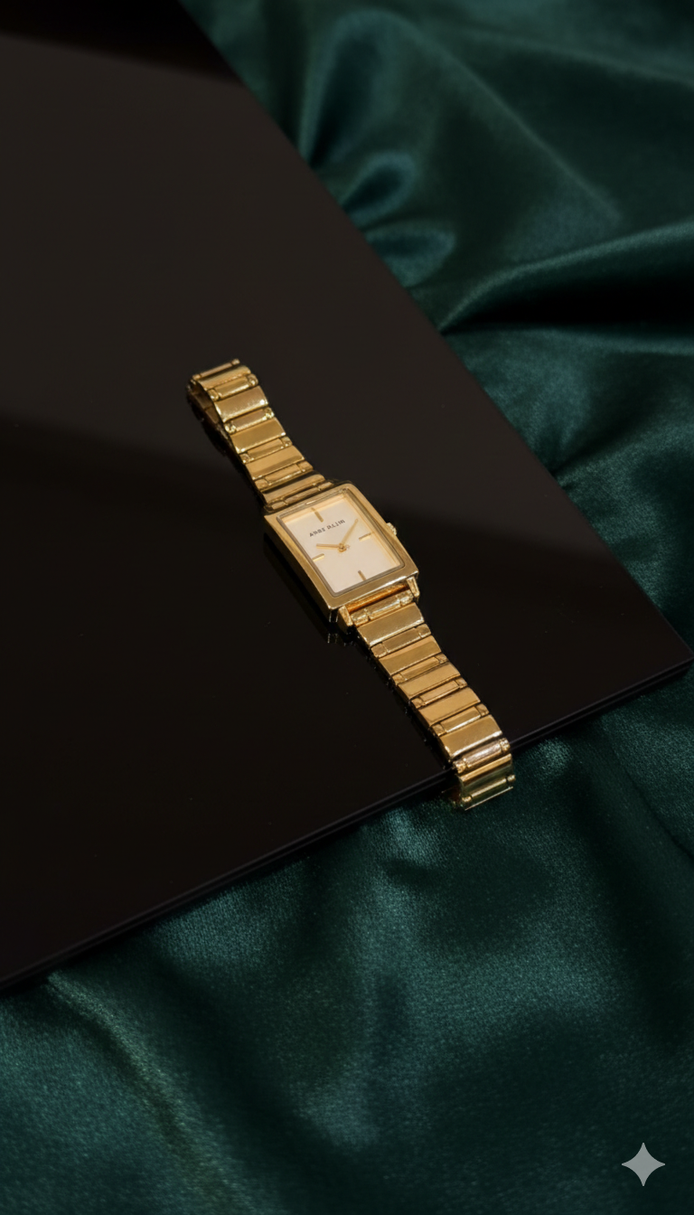 Original Anne Klein Women Gold Stainless Steel Rectangular Watch – Minimal White Dial