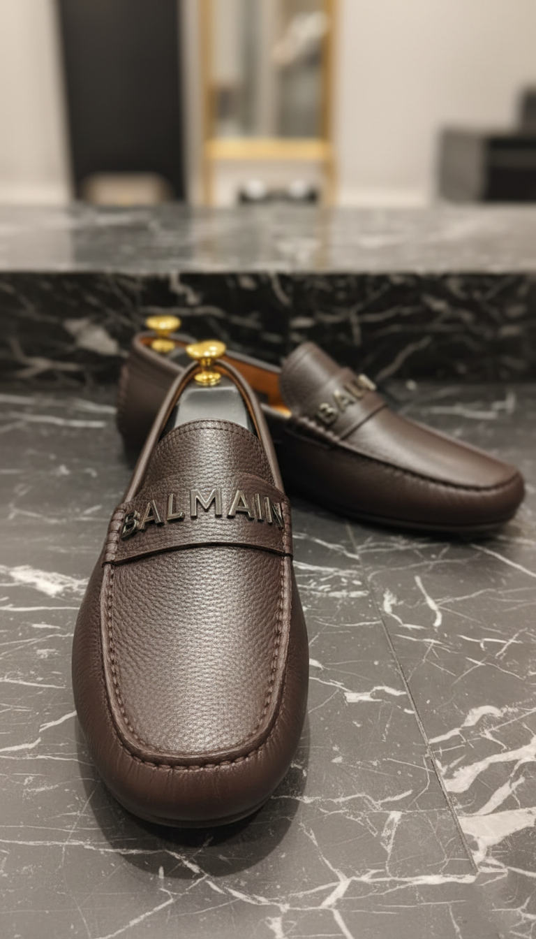 Balmain Brown Leather Loafers – Original