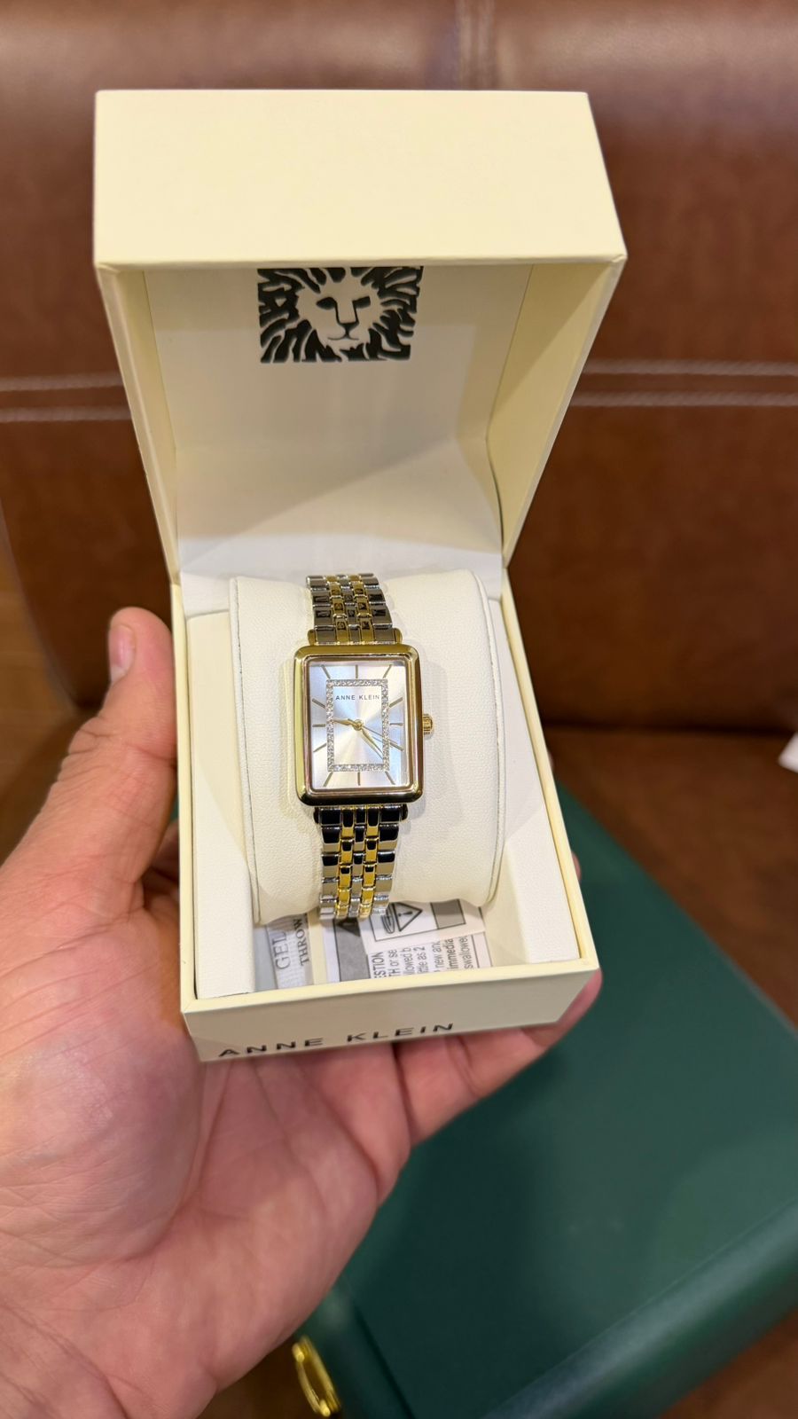 Original Anne Klein Women Dual Tone Bracelet Watch – Crystal Accent Dial