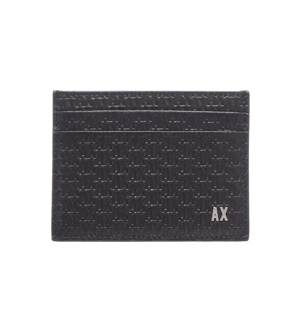 Original Armani Exchange AX Monogram Card Holder – Black Leather