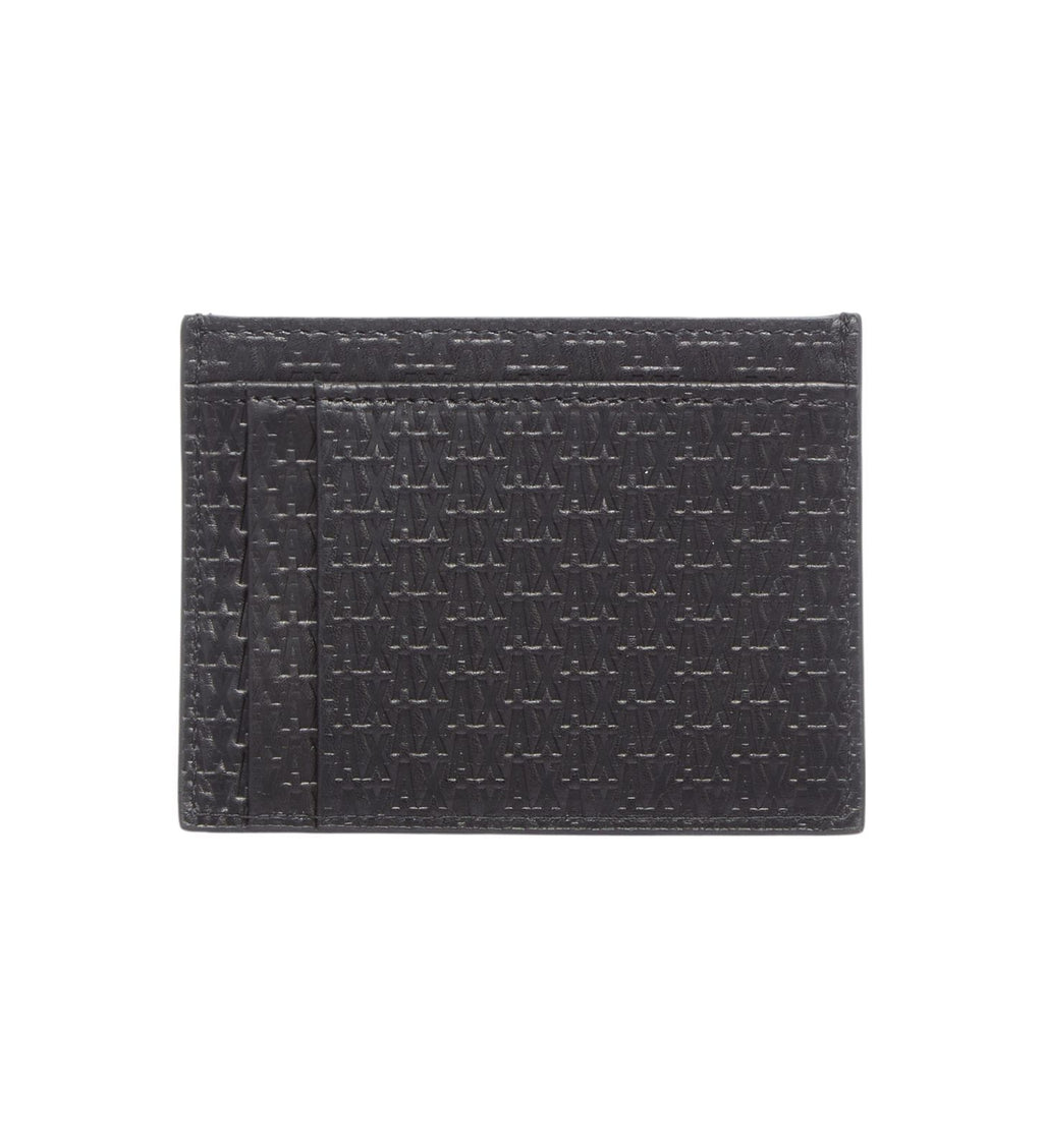 Original Armani Exchange AX Monogram Card Holder – Black Leather