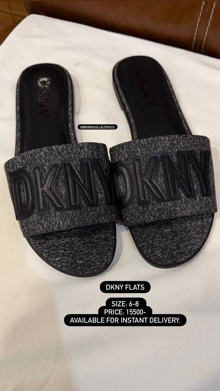 DKNY Logo Slide Flats – Black | Classic Designer Slippers